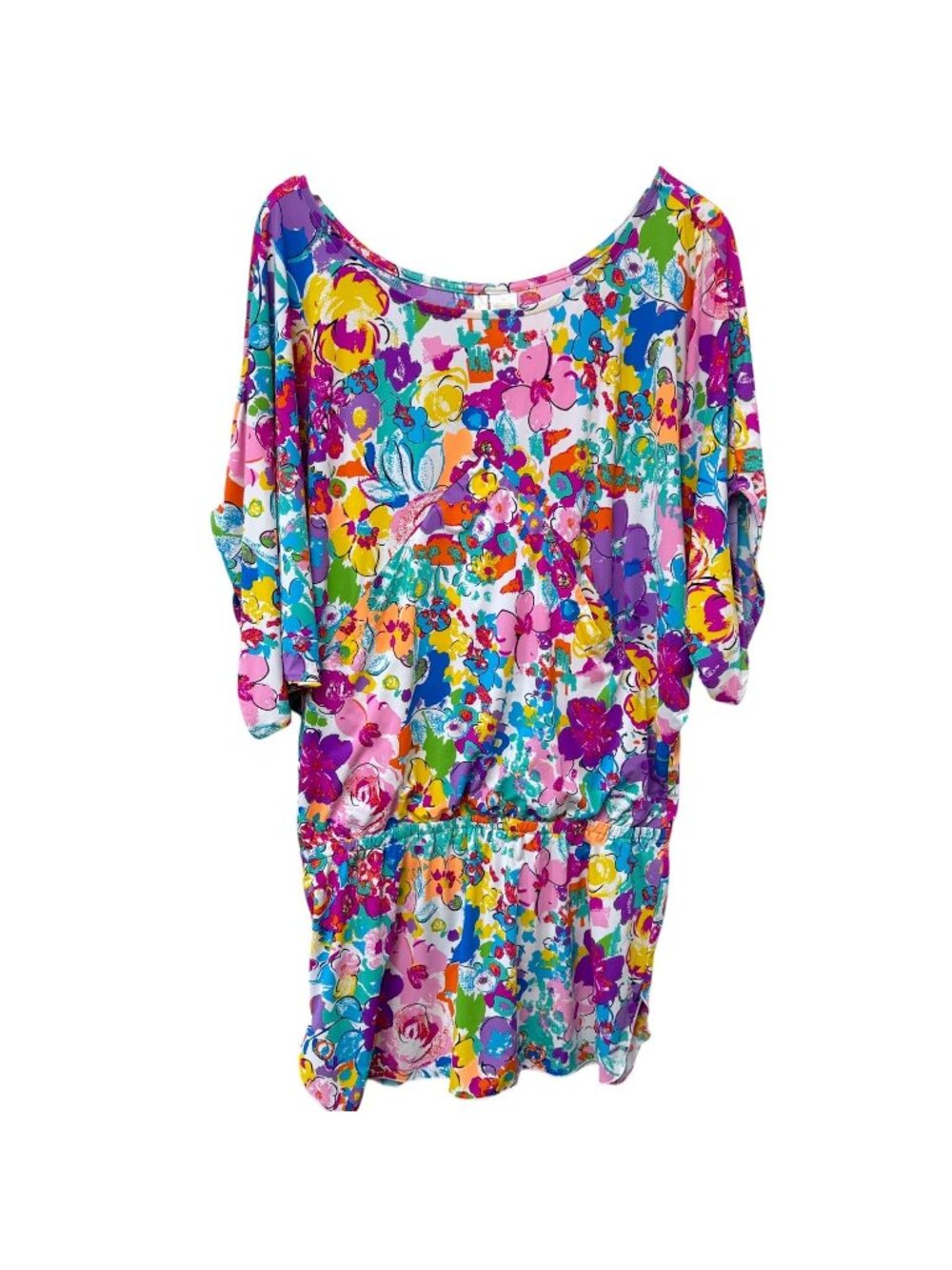 Anne Cole Swim Coverup Womens S/M Pink Floral Tunic Dress Stretch Jersey